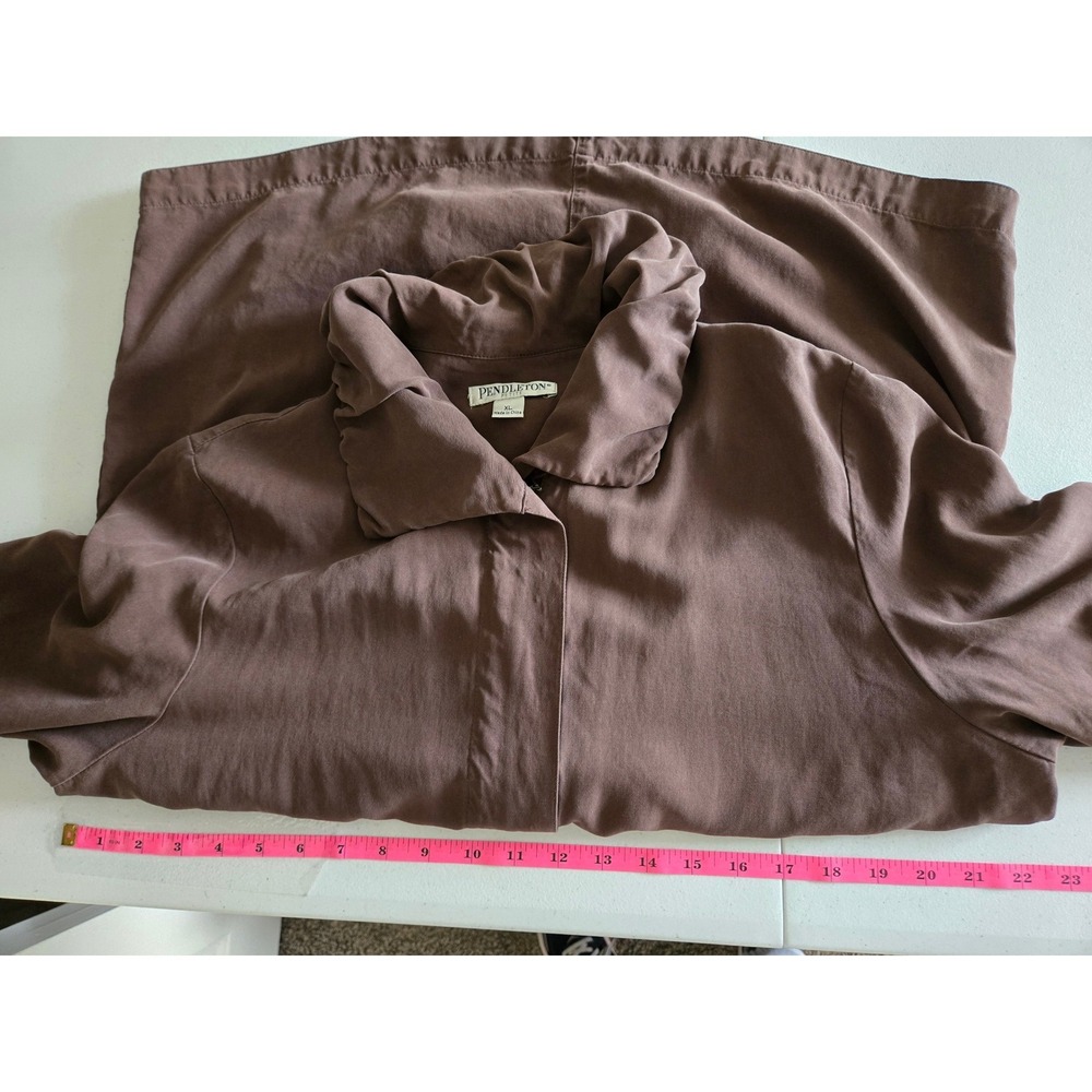 Pendleton Womens XL Petite Utility Fall Jacket Brown 100% Silk Drawstring - Picture 8 of 9